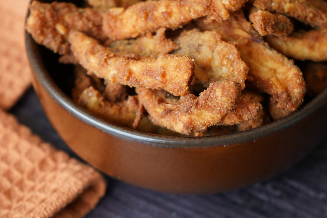 Tiritas de Shiitake Fritas con Alioli Picante